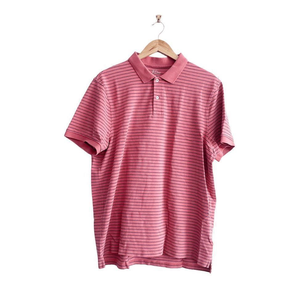 J. Crew Mens Classic Polo Shirt Knit Goods Pink Stripes Blue XL